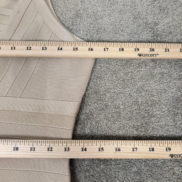 Marciano LA Women's Mini Dress Size L Beige Bandage Bodycon Square Neck Deep V - Picture 7 of 11